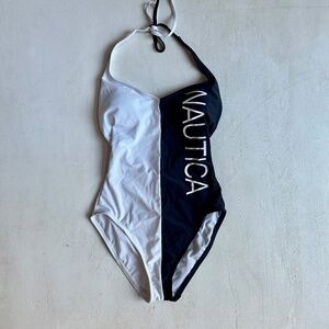 Nautica Blue White Halter One Piece Swimsuit